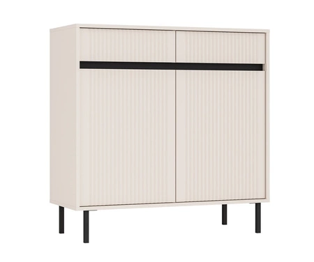 Osaka Möbelset beige/schwarz modernes Design mit modischen Farben hohe Metallbeine schwarz geschmackvolle geriffelte Front hervorgehoben