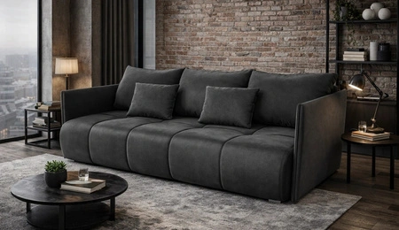 Sofa mit Schlaffunktion Selva grau Funktionssofa für Wohnzimmer mit Bettzeugbehälter aus weichem Samtstoff