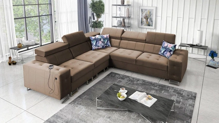Ecksofa mit Schlaffunktion Hampton III hellbraun links komfortables Ecksofa aus glattem und weichem Samtstoff