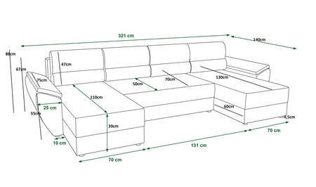 Ecksofa mit Schlaffunktion Fogu U II Honig-Gelb bequemes Ecksofa mit bequemen Armlehnen interessanter Designcontainer für Bettzeug