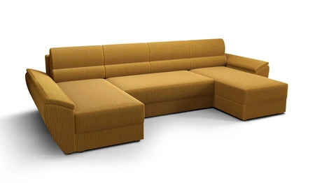 Ecksofa mit Schlaffunktion Fogu U III Honig-Gelb stilvolles Ecksofa mit Armlehnen und Bettzeugablage Cordstoff