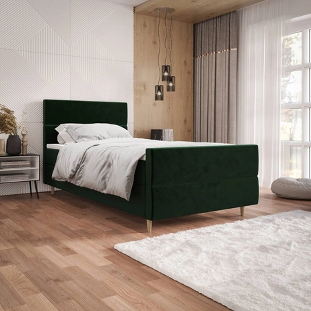 Boxspringbett Benet 90x200 flaschengrün im modernen skandinavischen Stil mit gepolstertem Kopf- und Fußteil Bett mit Staukasten