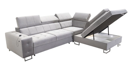 Ecksofa mit Schlaffunktion Hampton VII schwarzes rechtsseitiges für den Raum aus Samtstoff mit glatter Oberfläche