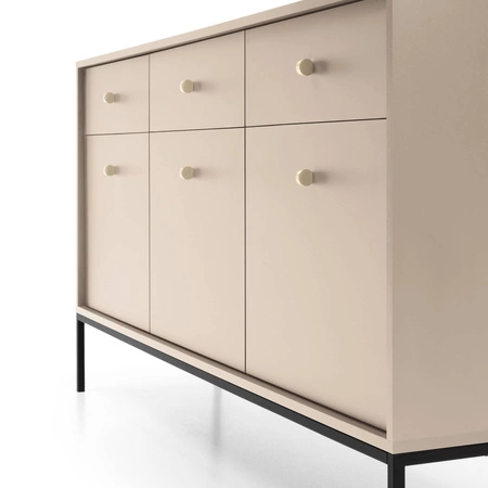 Kommode mit Schubladen Mono 154 cm Beige Minimalistisches Design stilvoller goldener Griff schlichte Form mit metallischen Elementen