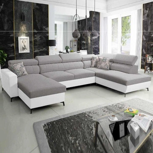 Ecksofa mit Schlaffunktion Savona VI hellgrau/weiß links bequemes Ecksofa für Wohnzimmer mit zwei Bettkästen