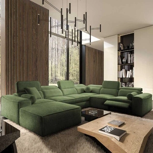 Ecksofa mit Schlaffunktion Viano VIII Lux grün links Design-Ecksofa mit ausziehbarem Fußteil Bettzeug-Container