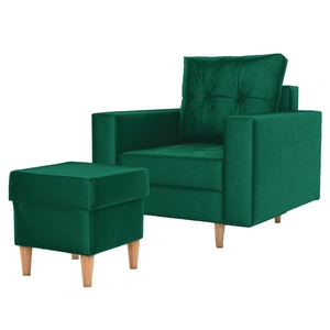 Sessel mit Fußstütze Vaso Flasche grün bequemer Sessel für Wohnzimmer im skandinavischen Stil weichen Sitz hohe Holzbeine