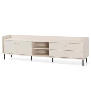 TV Schrank Ferdi 210 cm sandbeige minimalistisches Design Schrank mit Schubladen elegante goldene Griffe und hohe Top-Ränder