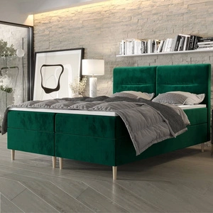 Boxspringbett Voltera 180x200 Flaschengrün moderner skandinavischer Stil mit charakteristischem Kopfteil