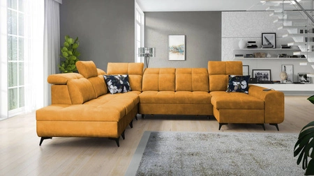 Ecksofa mit Schlaffunktion Buffalo X gelb rechts funktionales und bequemes Ecksofa für ein Zimmer mit Bettzeugcontainern