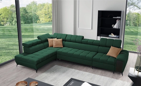 Ecksofa mit Schlaffunktion Bolmso XI grün linke Seite stilvolles Design Ecksofa Bett mit Schublade und Bettzeug Container