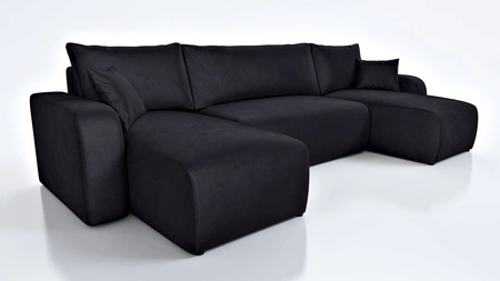 Ecksofa mit Schlaffunktion Fiesta U schwarz stilvolles Ecksofa mit interessanter Form strapazierfähiger Plüschstoff Bettzeugbehälter