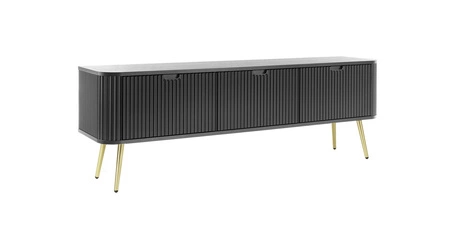 RTV Schrank Zoya 168 cm schwarz modernes Design solide auf goldenen Beinen geriffelte Front charakteristische ovale Form gesetzt