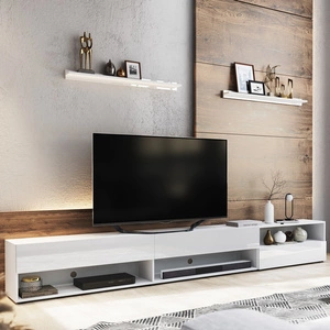 Lawrio 266 cm weiß / weiß glänzend RTV Schrank mit Aufhängung und Einlegeböden stilvolles Design, das zu jeder Einrichtung passt