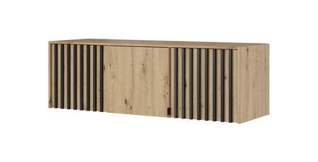 Aufsatz für Schrank Aspen 155 cm Eiche Artisan / Schwarze Lamellen funktionale Schrankerweiterung für Kleidung Schuhe und Accessoires
