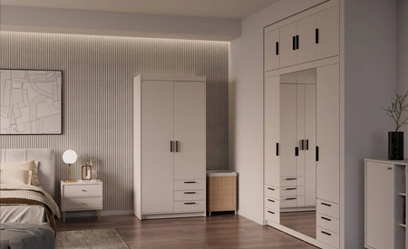 Kleiderschrank Rene 90 cm beige sand modernes Design ABS Einfassung idealer Kleiderschrank für Schlafzimmer oder Ankleidezimmer geräumige Schubladen