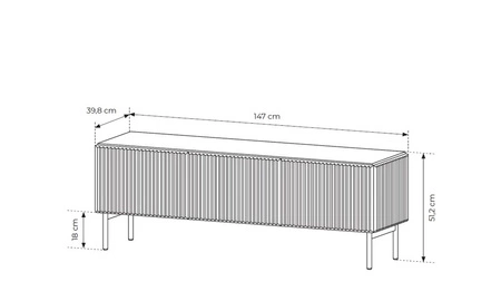 TV Schrank Muti 147 cm beige Design TV-Schrank mit markanter Riffelung der Fronten und Push-to-Open-System des Korpus