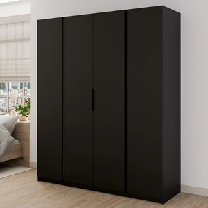 Kleiderschrank Kastano VII 200 cm schwarz stilvolles Design Metallkantengriffe geräumiger Kleiderschrank für Schlafzimmer oder Diele