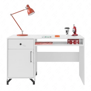 Schreibtisch mit Schublade Skien 125 cm weiß glänzend elegantes Design einfache Form der Möbel mit stilvollen Metallelementen bereichert schwarze Beine