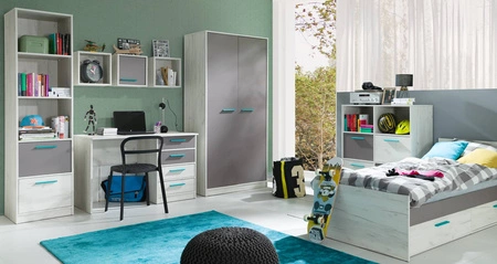 Schubladenkommode Rest 145 cm Eiche Handwerk weiß / Esche modernes und funktionelles Möbelstück für das Jugendzimmer