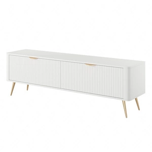 RTV-Schrank Lante 163 cm weißer Designer-TV-Schrank im trendigen Stil abgerundete Kanten der massiven geschmackvollen geriffelten Front