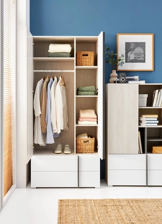 Kleiderschrank Remona 90 cm Eiche wilton weiß/weiß idealer Kleiderschrank mit Schubladen für das Jugendzimmer geräumig modernes Design