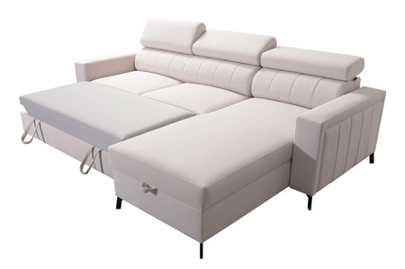 Ecksofa mit Schlaffunktion Savona Indian rosa / weiß rechts elegantes Ecksofa mit verstellbaren Kopfstützen Ziernähte