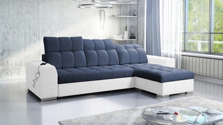 Ecksofa mit Schlaffunktion Luigi blau / weiß rechts Ecksofa mit zwei Bettkästen Stoff mit einer interessanten Struktur