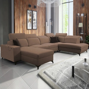 Ecksofa mit Schlaffunktion Kelly Sleek VI hellbraun linke Seite modernes Design Ecksofa für Wohnzimmer mit verstellbaren Kopfstützen
