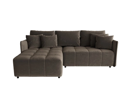 Schlafsofa Oroso hellbraun links Sofa weicher Samtstoff mit hydrophober Beschichtung Bettzeug Container