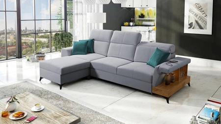 Ecksofa mit Schlaffunktion Bresso grau Esche links Ecksofa mit praktischem Regal in Eiche lancelot verstellbare Kopfstützen