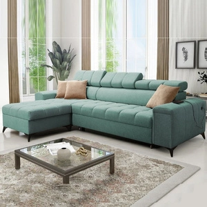 Ecksofa mit Schlaffunktion Bolmso mint linkes Ecksofa mit zwei Bettzeugbehältern praktische Schublade in der Seite des Möbels