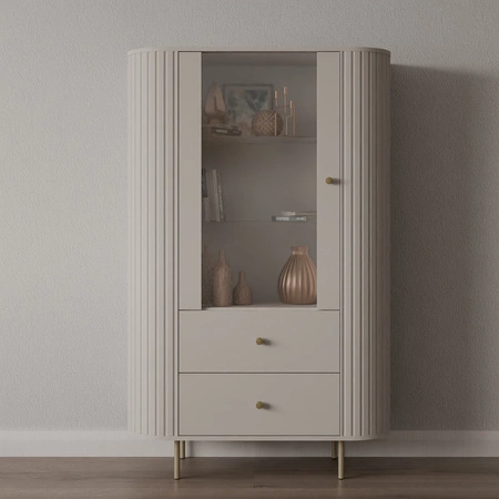 Vitrine Ovalio 97 cm beige stilvolles Design sichere Hartglasvitrine in ovaler Form mit Zierfräsung