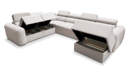 Ecksofa mit Schlaffunktion Cantare VIII beige rechts geschmackvolles Ecksofa mit verstellbaren Kopfstützen Bettzeugcontainer