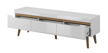 Atka Möbelset weiß / weiß glänzend / Eiche riviera modernes Design Kante mit Spezialfurnier verkleidet Sicherheitsglas gehärtet