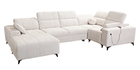 Penejos IV Ecksofa mit Schlaffunktion beige linke Seite stilvolles Ecksofa mit zwei Bettkästen strapazierfähiger Stoff