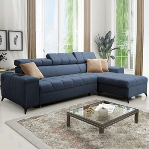 Ecksofa mit Schlaffunktion Bolmso blau rechtsseitiges Ecksofa mit zwei Bettkästen praktische Schublade in der Seite des Möbels
