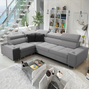 Ecksofa mit Schlaffunktion Dafni II grau links geflochtenes Ecksofa mit Bettzeugstauraum Vollauszug in der Seitenwand