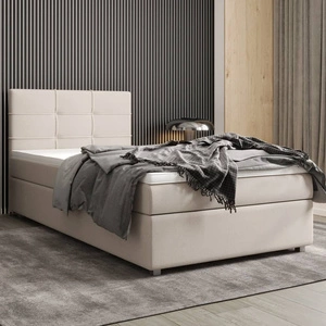 Boxspringbett Fresno 90x200 beige im modernen skandinavischen Stil mit gepolstertem Kopfteil Bett mit Staukasten