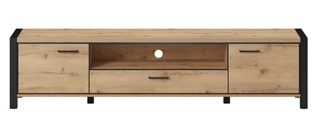 TV Schrank Aktiv 210 cm Eiche Taurus / schwarz Stilvoller TV-Schrank mit Industriecharakter Metallgriffe schwarz