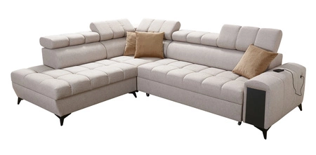 Ecksofa mit Schlaffunktion Bolmso VII grau linke Ecke äußerst elegantes Ecksofa für Wohnzimmer mit Schublade und Bettzeugcontainer