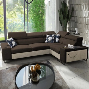 Ecksofa mit Schlaffunktion Flavio II braun/beige rechts bequemes Ecksofabett offene Bar an der Seite des Möbels