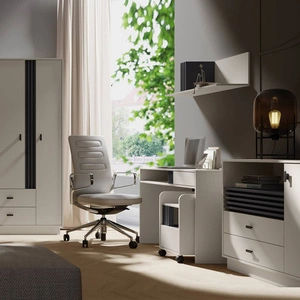 Möbelset für Büro Estan beige / anthrazit Stilvolle Möbel mit minimalistischem Design Trendfarben Metallgriffe