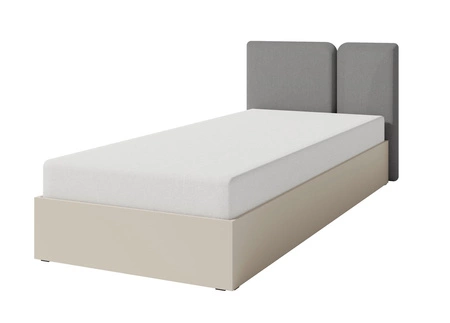 Bett Paguro 90x200 cm mit Container beige Sand ideal für Kinderzimmer mit gepolstertem Kopfteil 
