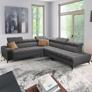 Ecksofa mit Schlaffunktion Bolmso IX graphit rechte Seite bequemes Ecksofa für Wohnzimmer mit Schublade Bettzeug Container stilvolles Design