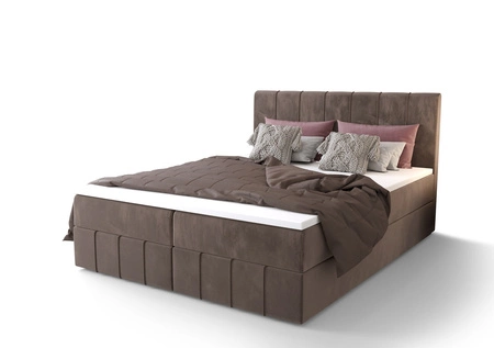 Boxspringbett Casey 140x200 hellbraunes Bett im modernen skandinavischen Stil mit markantem Kopfteil