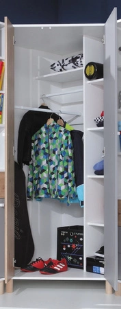 Beja Möbelset weiß / Eiche artisan / grau Funktionsmöbel für das Jugendzimmer hohe Holzbeine