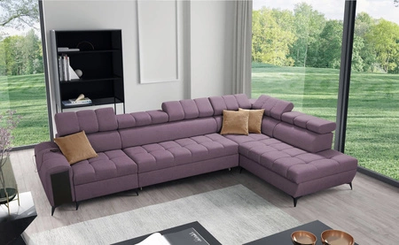 Ecksofa mit Schlaffunktion Bolmso XI lila rechte Seite stilvolles Design Ecksofa mit Schublade und Bettzeug-Container