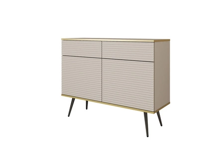Kommode Luxury 107 cm beige stilvolle Kommode mit geriffelten Fronten Körper mit Gold trim schwarzen Metallbeinen gekrönt