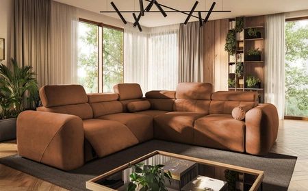 Ecksofa mit Schlaffunktion Cantare III Lux ziegelrot linke Seite stilvolles und bequemes Ecksofa für das Wohnzimmer mit hochklappbarer Fußstütze